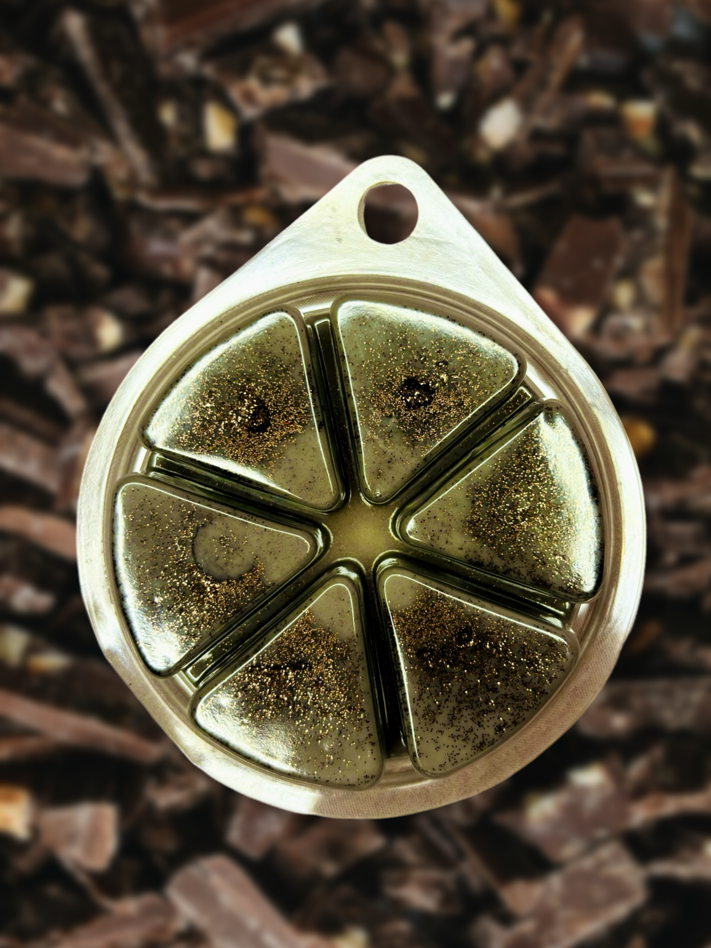 Beside a six-compartment circular spice container is The Soap Gal x Chocolate Cream Pie Wax Melt, 85g.