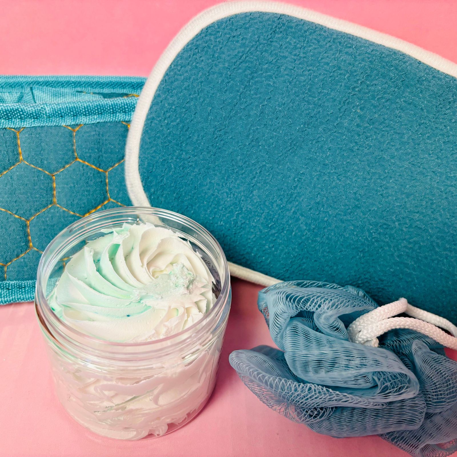 Scented Aromas 4 Piece Bath and Body Gift Set - 4 Items - Whipped Soap, Exfoliating Bath Accessories - Scented Aromas