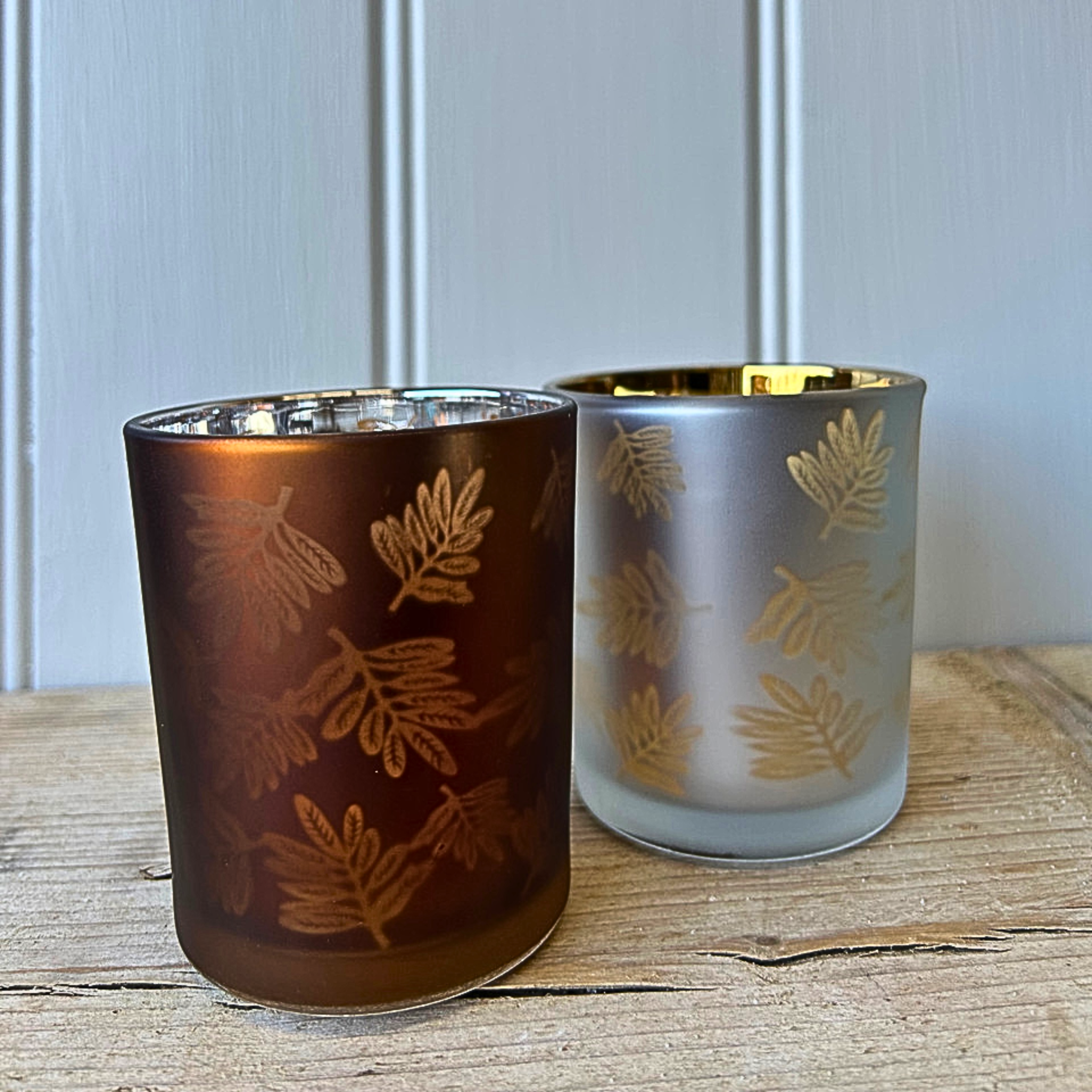 Autumn/Winter Leaf Tealight Candle Holder – Brown & Gold Design