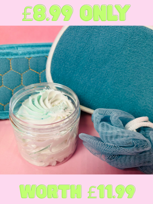 Scented Aromas 4 Piece Bath and Body Gift Set - 4 Items - Whipped Soap, Exfoliating Bath Accessories