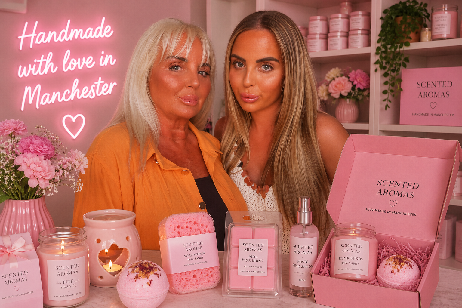 Amanda and Lizzie, founders of Scented Aromas, a family-run handmade home fragrance and bath products business based in Manchester.