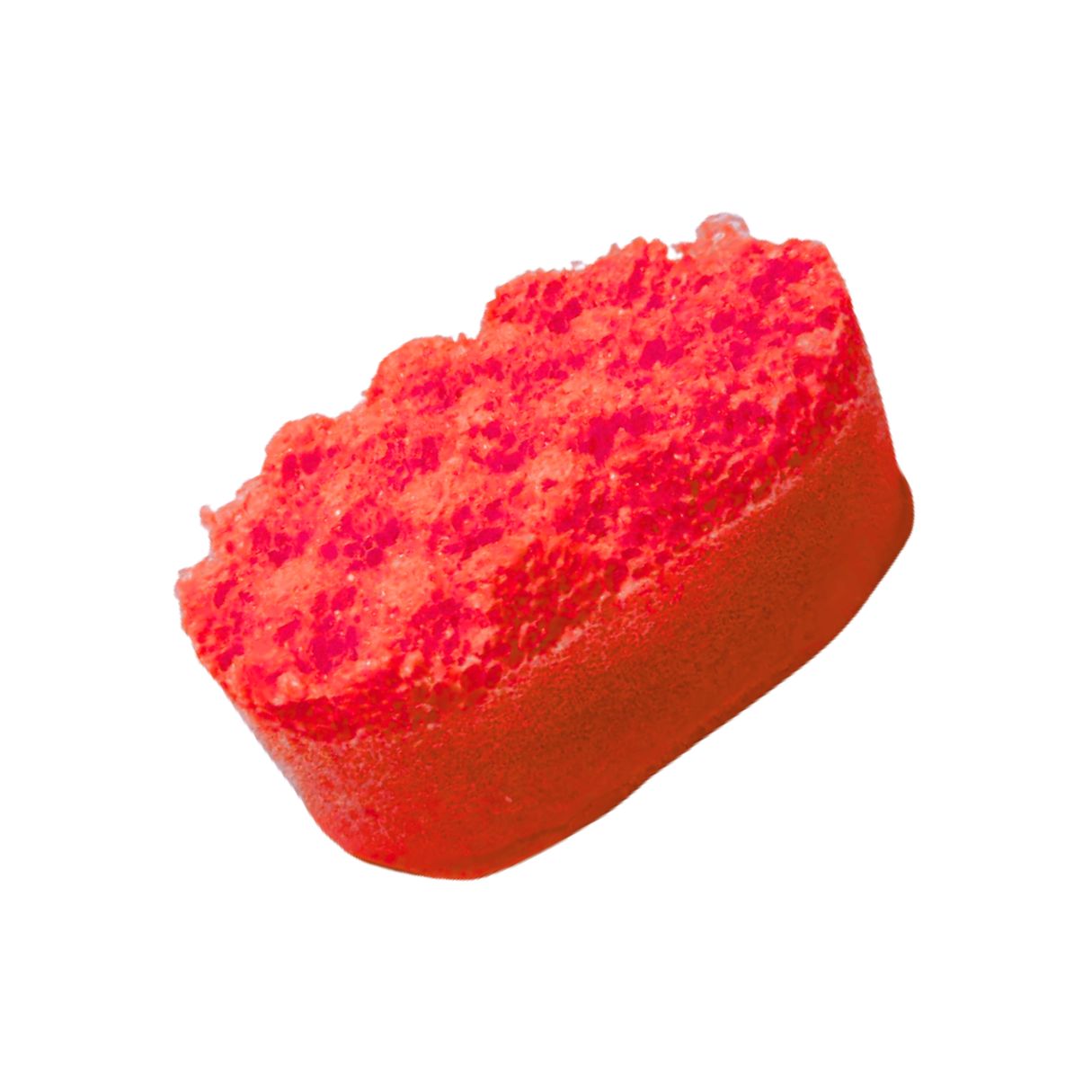 The bright red Mini Scented Soap Sponge by Scented Aromas features a porous texture ideal for exfoliating, leaving skin soft and moisturized on a white background.
