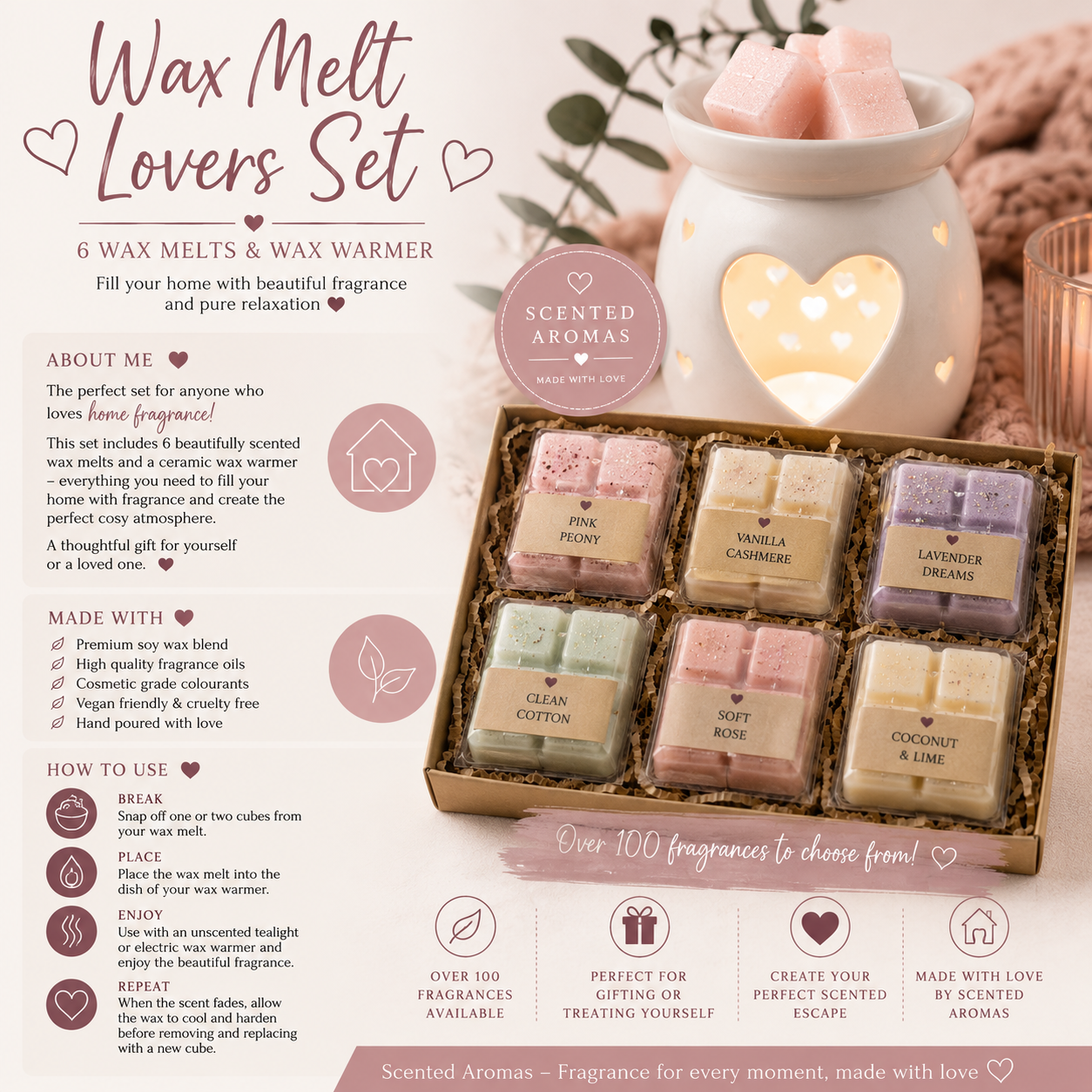 Wax Melt Lover's Bundle - 6 Wax Melts & Ceramic Burner Gift Set